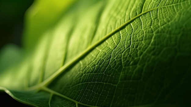Zbliżenie tekstury zielonego liścia Tło przyrody z kopią spacegenerative ai