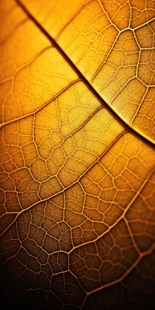 Zbliżenie tekstury złotego liścia odpowiedniego dla tła o tematyce przyrody