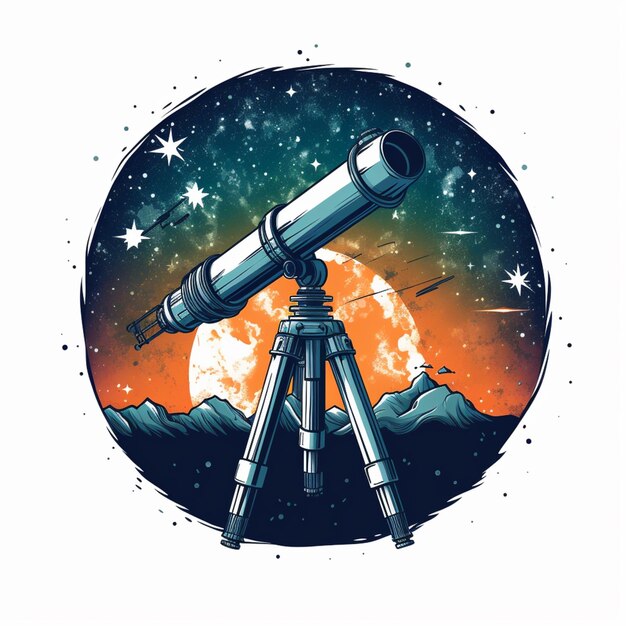 zbliżenie teleskopu na statywie z księżycem pełnym w tle generatywny ai