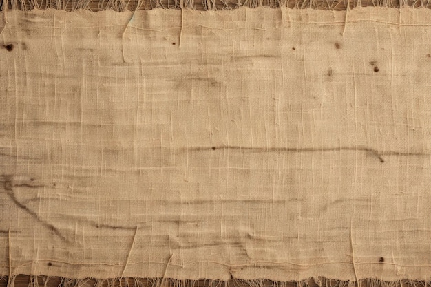 Zbliżenie tkaniny konopnej na drewnianym tle z nitkami