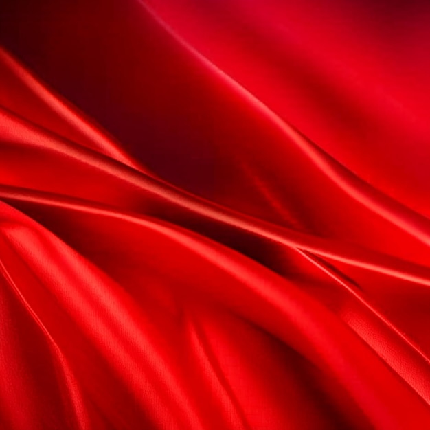 Zbliżenie tła czerwonej tkaniny jedwabnej lub satynowej lub tła tkaniny z czerwonego jedwabiu drapowanego