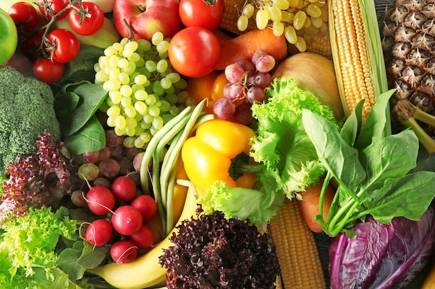 Zbliżenie tła owoców i warzyw