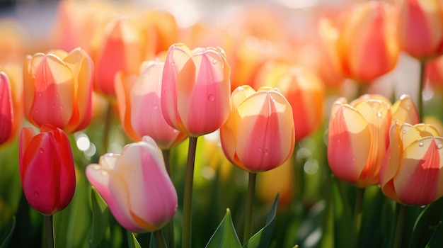 Zbliżenie tulipanów na polu