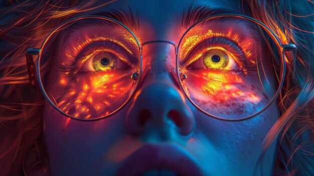 Zbliżenie twarzy kobiety w futurystycznych wirtualnych okularach