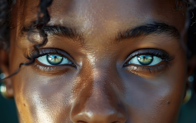 Zbliżenie twarzy kobiety z niebieskimi oczami