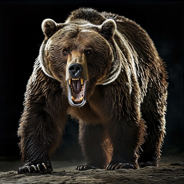 Zbliżenie twarzy niedźwiedzia z otwartymi ustami Generatywna sztuczna inteligencja