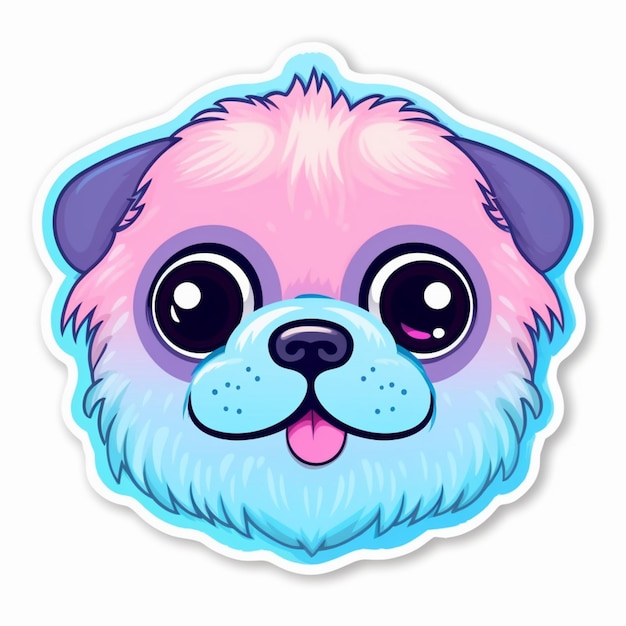 Zdjęcie zbliżenie twarzy psa z kreskówką z różowym i niebieskim futrem generatywnym ai