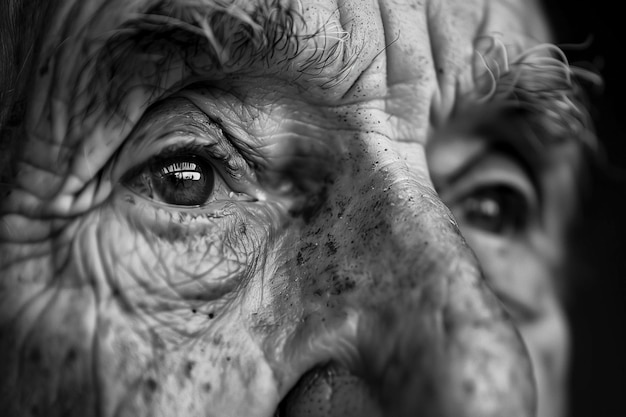 Zdjęcie zbliżenie twarzy starszego mężczyzny ściśle ludzka skóra z zmarszczkami makrofotografia