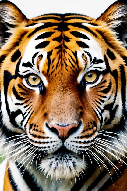 Zdjęcie zbliżenie twarzy tygrysa z białym tłem generatywny ai