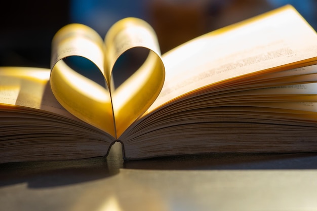 Zbliżenie w kształcie serca na książce
