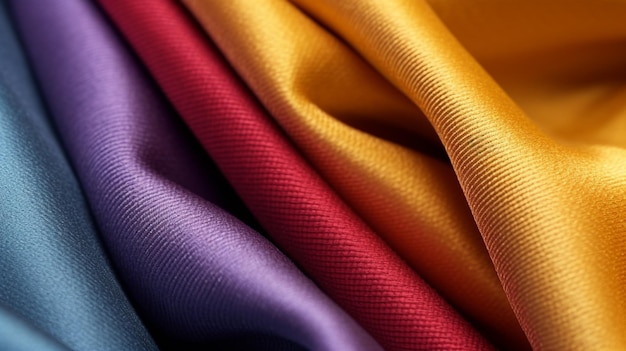 Zbliżenie wielu kolorowych tkanin.
