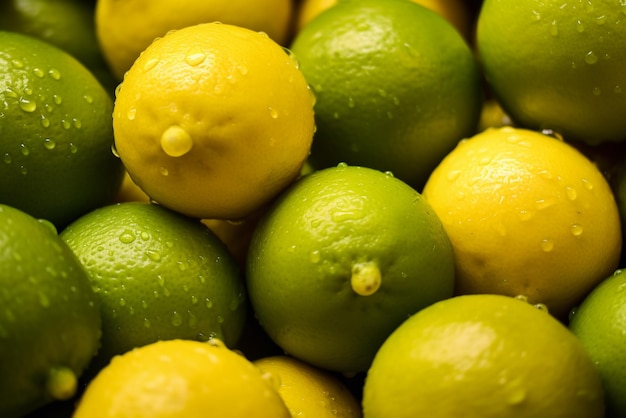 Zbliżenie wielu limonek na tle owoców cytrusowych utworzone za pomocą narzędzi generatywnych AI