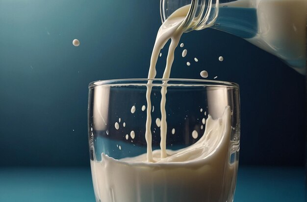 Zbliżenie wylewania mleka do szklanki