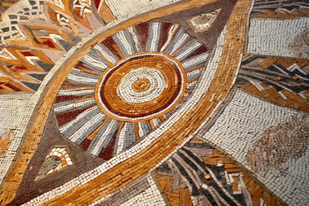 Zbliżenie wzorów geometrycznych w rzymskich mozaikach utworzonych za pomocą generatywnej ai