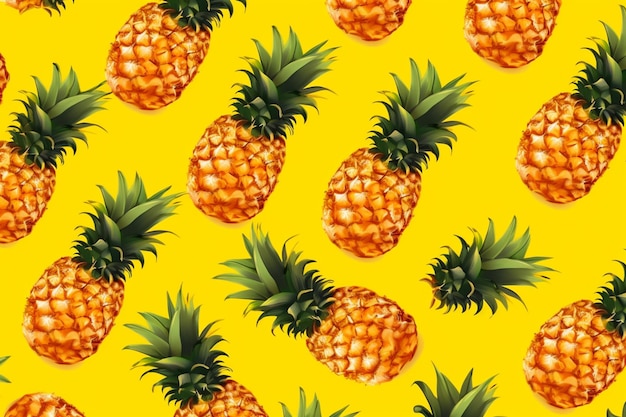 Zbliżenie wzoru ananasa na żółtym tle generatywny ai
