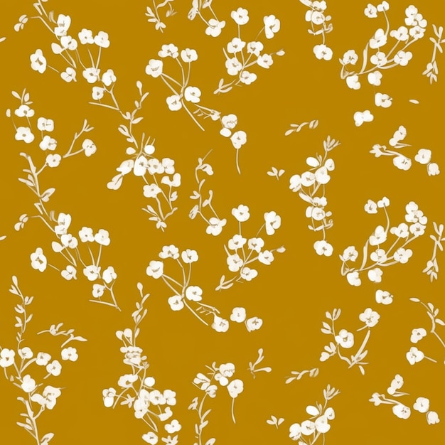 Zdjęcie zbliżenie wzoru białych kwiatów na musztardowym tle generatywny ai