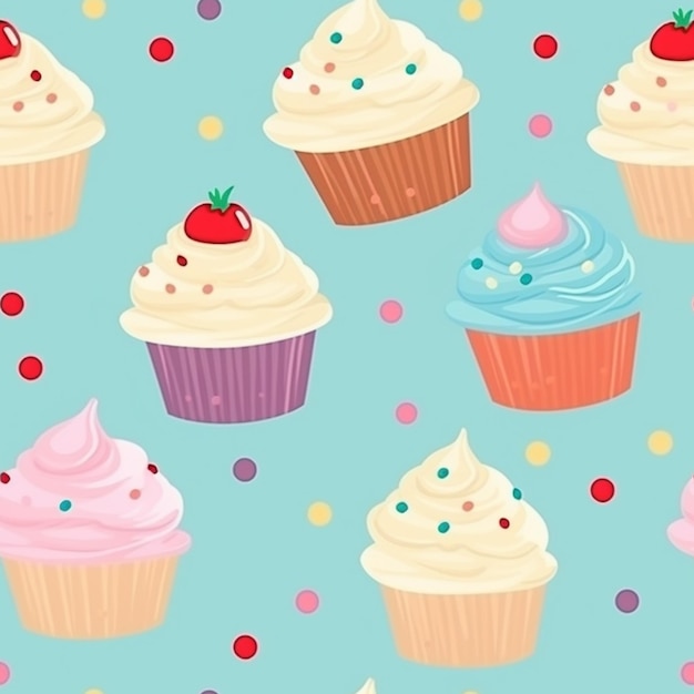 Zbliżenie wzoru cupcake z różnymi dodatkami generatywny ai