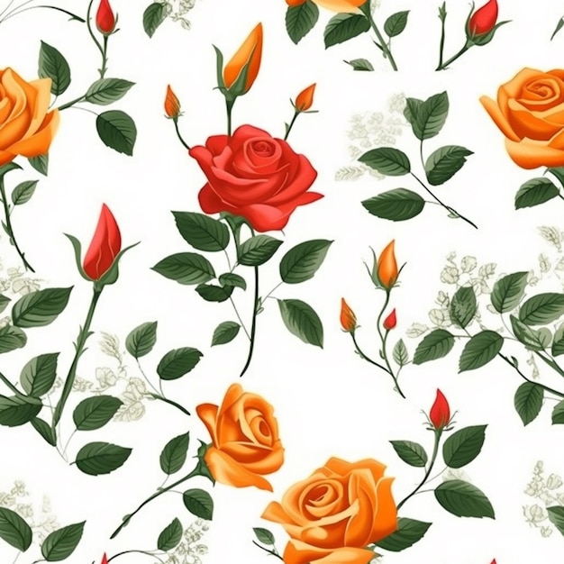 zbliżenie wzoru pomarańczowych róż na białym tle generatywne ai