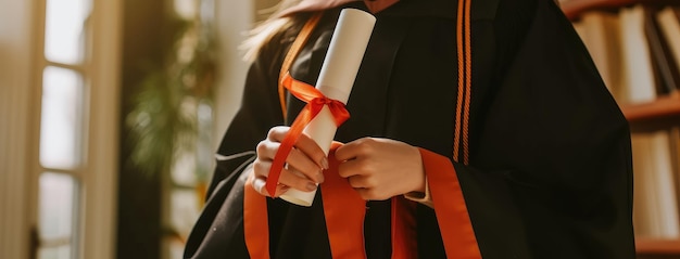 Zdjęcie zbliżenie z dumą trzymającego dyplom absolwenta