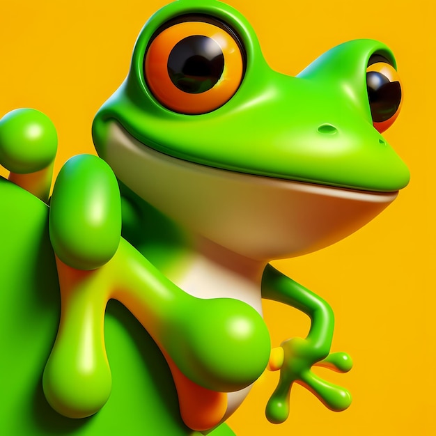 Zbliżenie żaby z zielonym ciałem i żółtymi oczami Generatywna sztuczna inteligencja