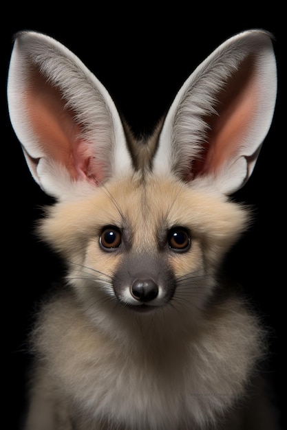 Zdjęcie zbliżenie zdjęcie bat eared fox na czarnym tle