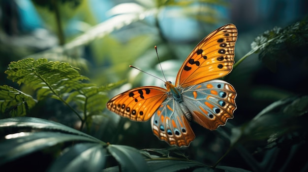 Zbliżenie zdjęcie delikatnego motyla spoczywającego na liściu