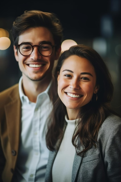 Zbliżenie Zdjęcie stockowe młodej pary biznesowej z uśmiechem