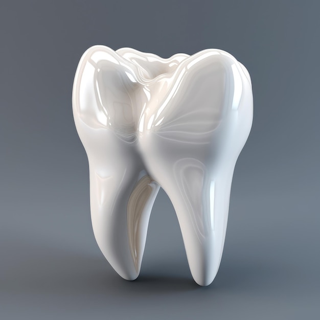 Zbliżenie zęba trzonowego na szarym tle 3D