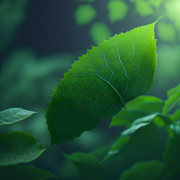 zbliżenie zielonego liścia z rozmytym tłem