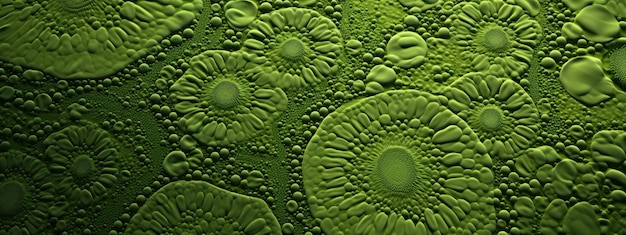 Zbliżenie zielonych komórek roślinnych ujawniających bogate tekstury i żywe odcienie AI Generative