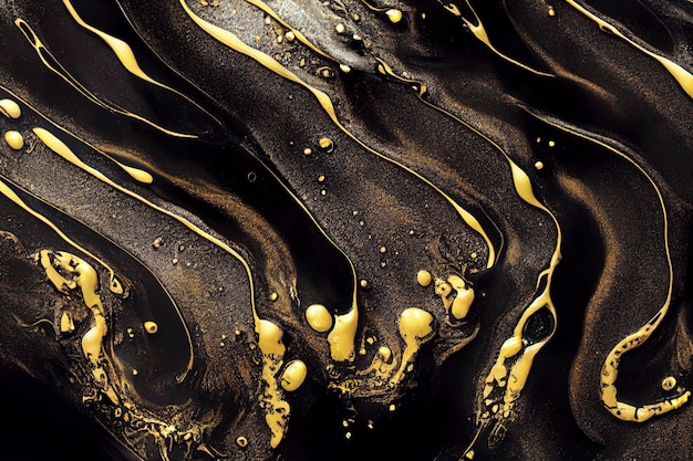 Zbliżenie złotej i czarnej farby akrylowej idealnej do tekstur i tapet