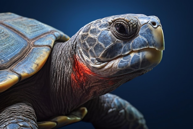 Zbliżenie żółwia na ciemnym tle