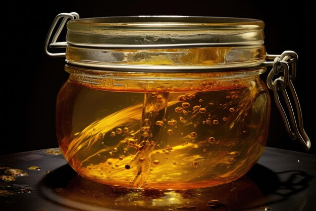 Zdjęcie zbliżenie zużytego oleju kuchennego w szklanym słoju