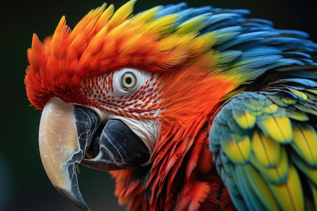 Zbliżenie żywej papugi przebierającej kolorowe pióra