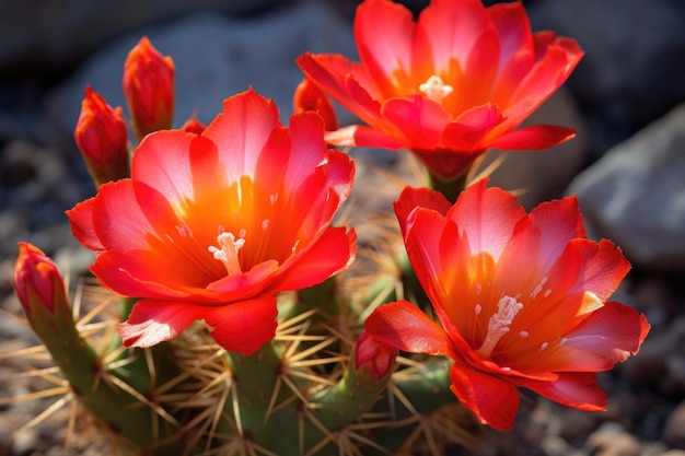 Zbliżenie żywych pustynnych kwiatów kaktusa utworzonych za pomocą generatywnej ai