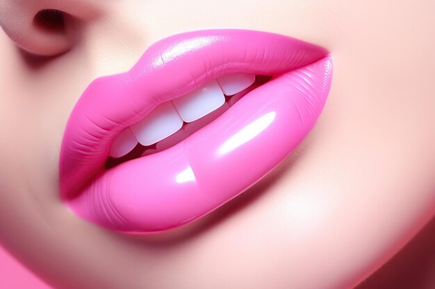 Zbliżone usta młodzieży w pastelowym różowym artystycznym układzie do projektowania sztuki mody i modnych kosmetyków
