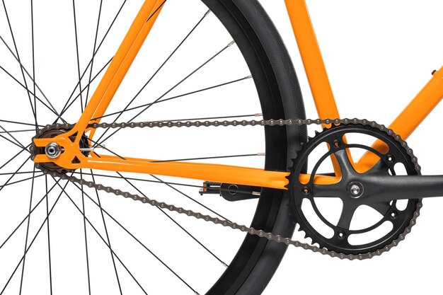 Zbliżone zdjęcie pomarańczowego roweru
