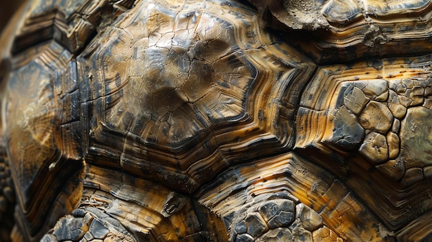 Zdjęcie zbliżone zdjęcie skorupy żółwia pokazujące skomplikowane szczegóły szczelin i pierścieni wzrostu