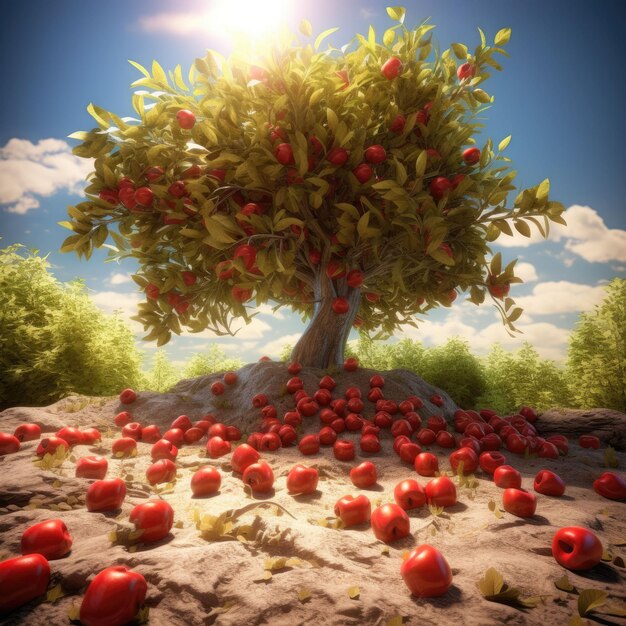 Zdjęcie zbliżony obraz drzewa z dojrzałymi jabłkami