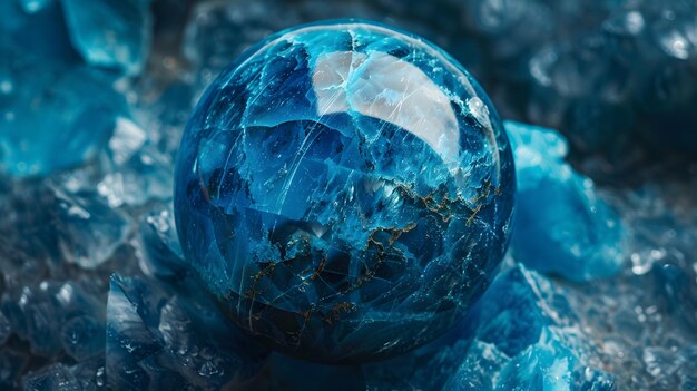 Zbliżony obraz kawałka niebieskiej kulki marmurowej