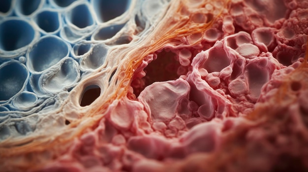 Zdjęcie zbliżony obraz komórek skóry pod mikroskopem