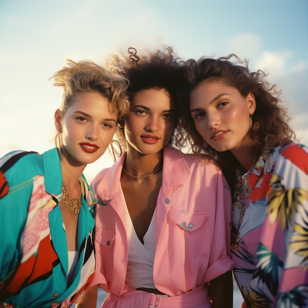 Zbliżony portret trzech przyjaciół w latach 80
