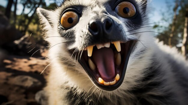 Zdjęcie zbliżony selfie portretu radosnego lemura