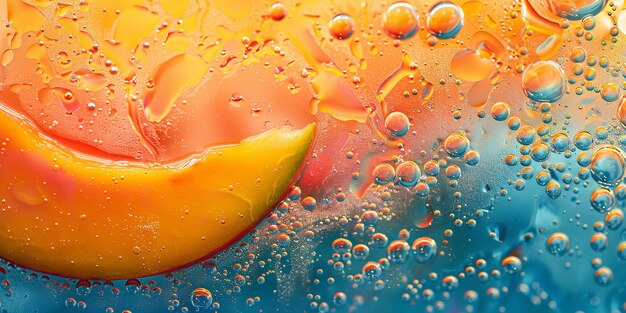 Zbliżony ujęcie kawałka mango w wodzie z rozpryskami wody i przestrzenią dla tekstu lub reklamy produktu Generatywna sztuczna inteligencja