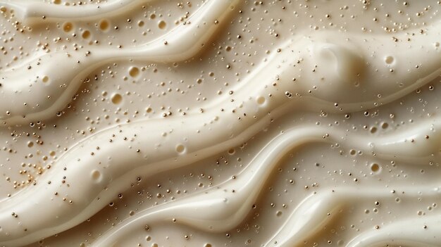 Zbliżony widok białego naturalnego kremowego jogurtu waniliowego uchwyconego z góry Obraz podkreśla gładką teksturę i apetyczny wygląd jogurtu, podkreślając jego świeżość AI Generative