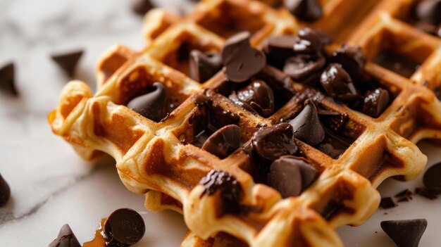 Zbliżony zdjęcie Chocolate Chip Waffles na białym tle