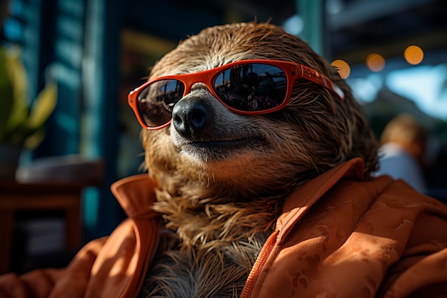 Zbliżony zdjęcie uroczego leniwca w naturalnym środowisku w zoogeneratywnej AI