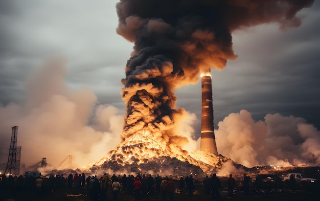 Zbombardowany silos zbożowy zawierający wciąż płonące zboże