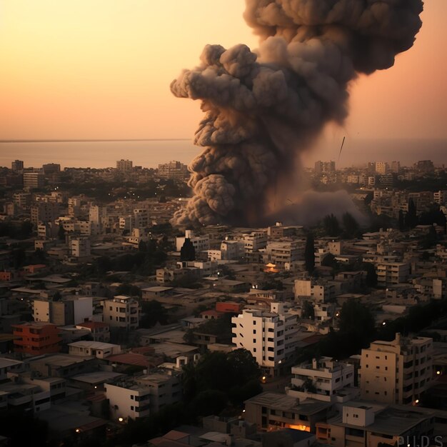 Zbombardowany zniszczony budynek z gruzami w konflikcie Gaza Palestyna Izrael lub Rosja Zniszczenie wojenne