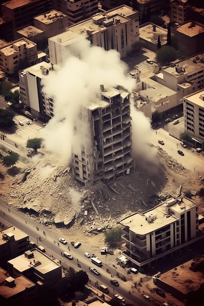 Zbombardowany zniszczony budynek z gruzami w konflikcie w Gazie Palestyna Izrael lub Rosja Zniszczenie wojenne